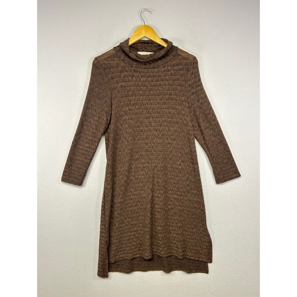 Boho Puella Womens Large Brown‎ Cowl Neck Textured Knit Tunic Sweater Dress L